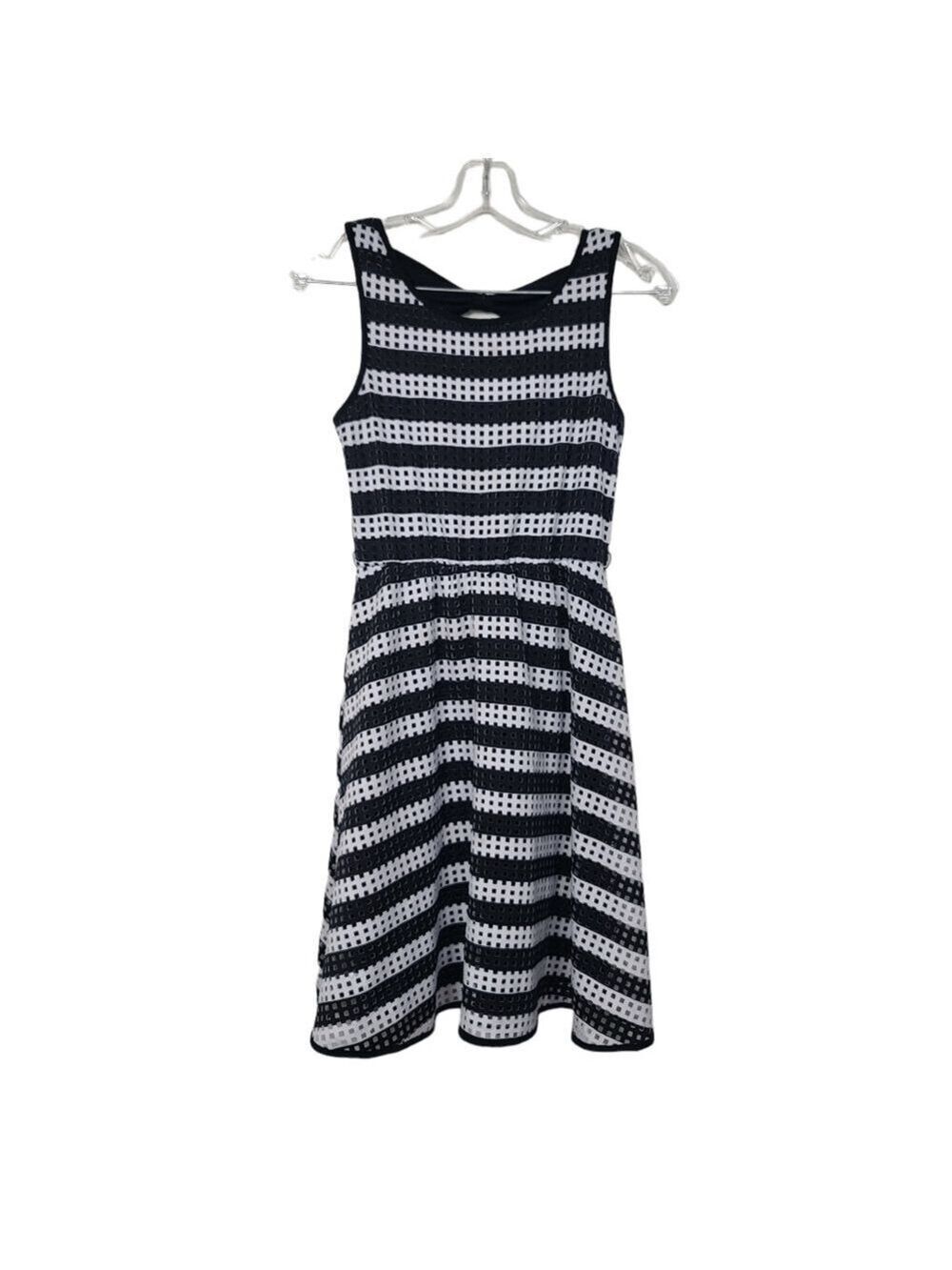 Emily West White Black Striped Perforated Lined Dress Girls 16